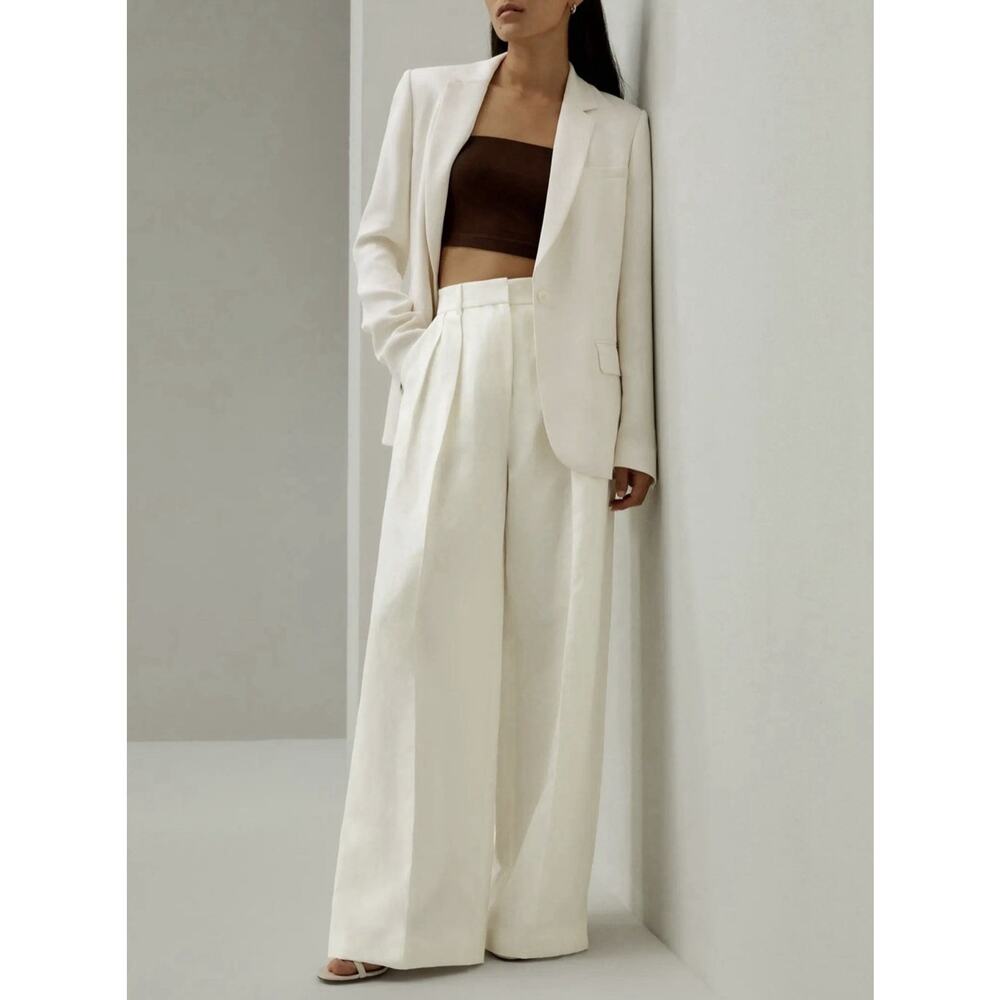 NWT Lily Silk Pants Wool-Mulberry Silk Tweed Blend Natural White Wide Leg Sz 2